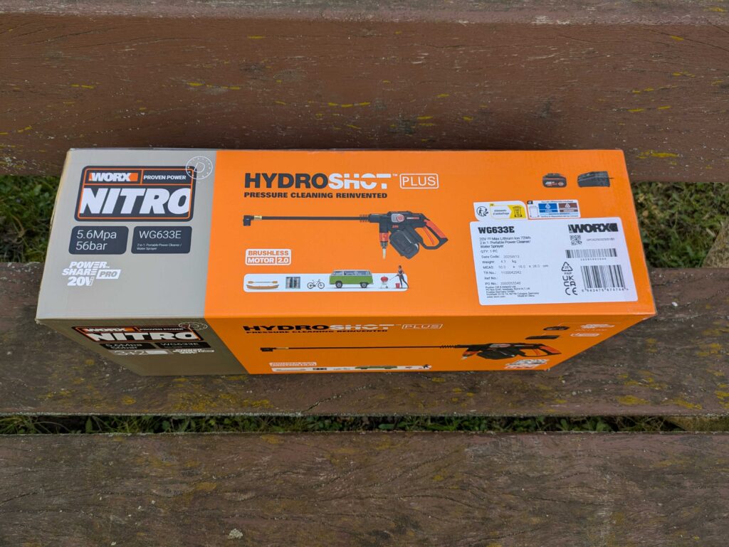 WORX WG633E Hydroshot Akku-Hochdruckreiniger Verpackung von oben