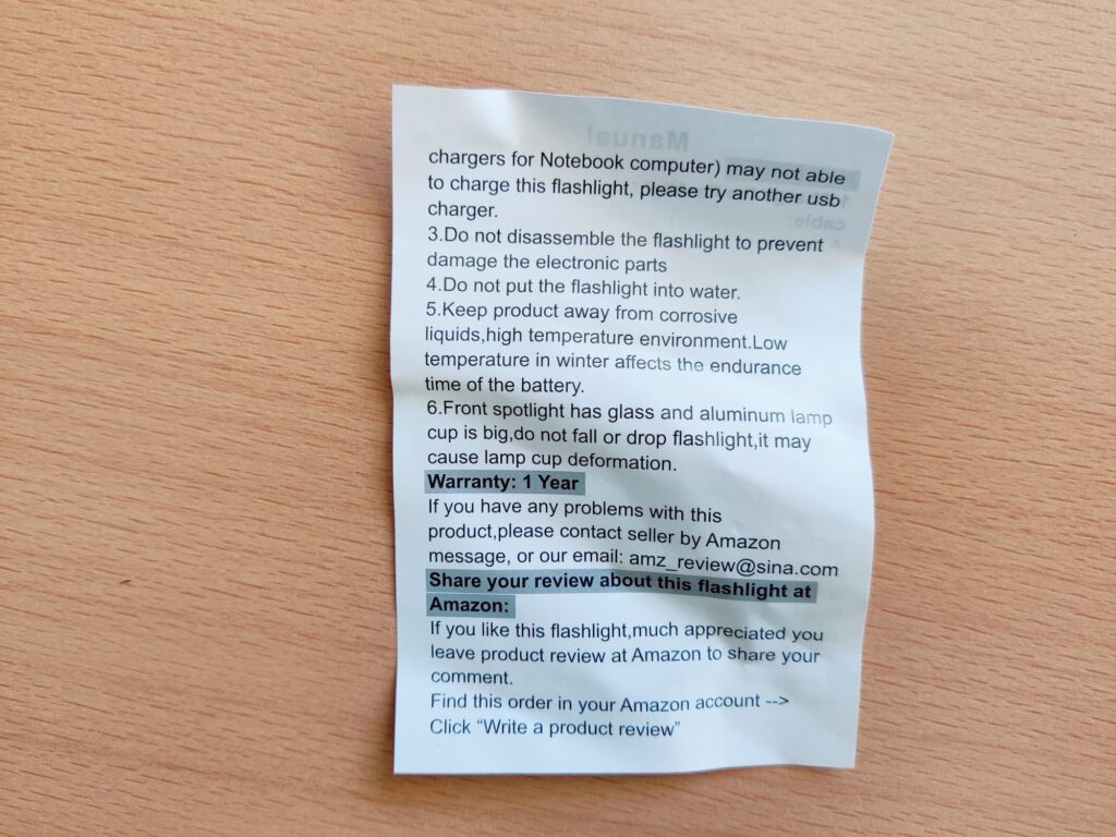 MAYTHANK F04 Taschenlampe Bedienungsanleitung Rückseite